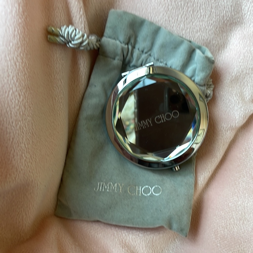 RARE Jimmy Choo shoes faceted magnifying pocket purse mirror compact w/ dust bag - Picture 2 of 9